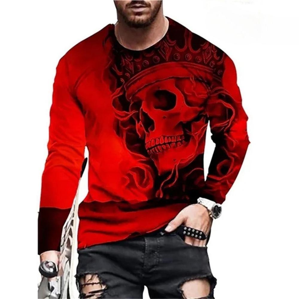 Skeleton 3D Digital Printed Men's Street Trendy Round Neck Long Sleeve T-shirt
