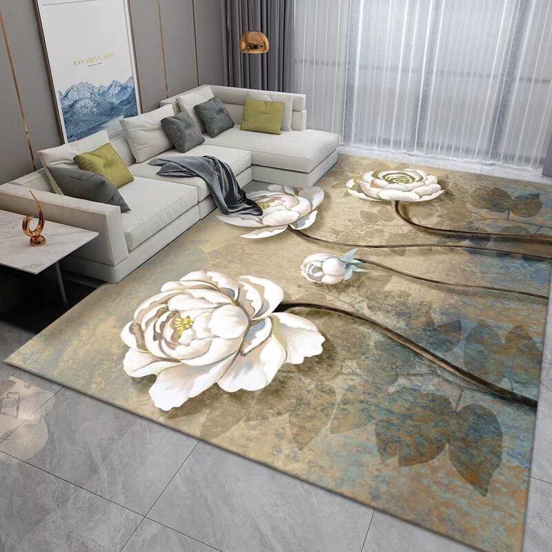 Modern Blue Flower Anti Slip Washable Carpet Cute Room Décor Light Luxury RUG FOR LIVE ROOM Easy Cleaning Coffee Tables Mat