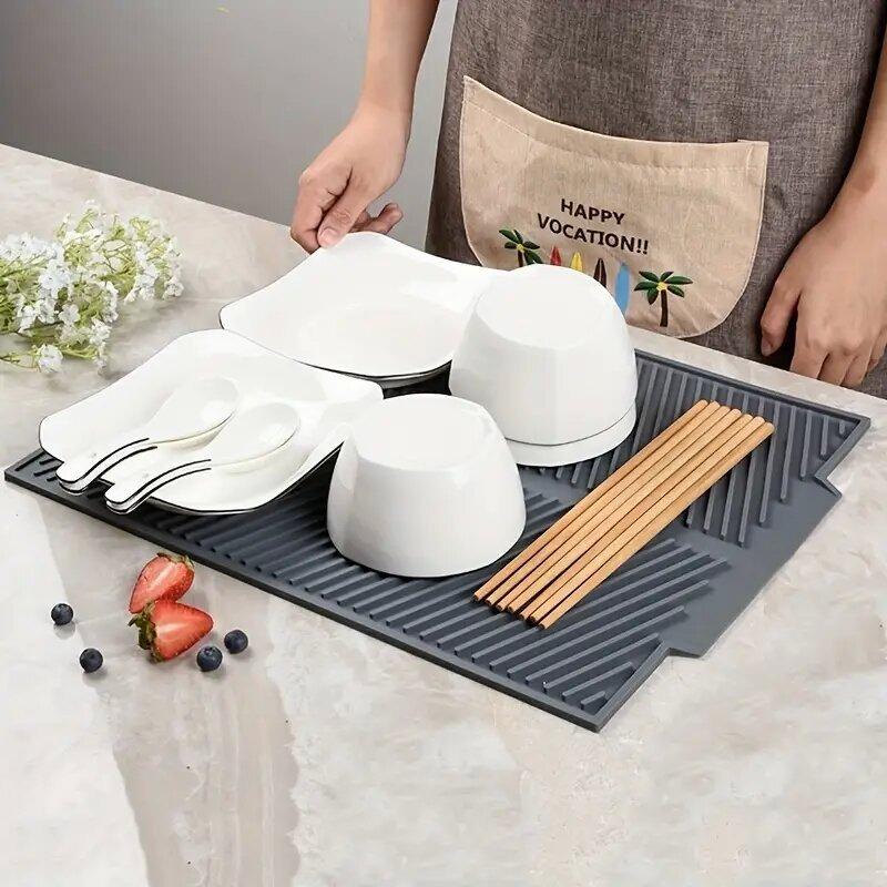 Silicone Drainig Pad Drying Mat Pot Board Dish Drain Mat Non-slip Mat Anti-scald Coaster Folding for Kitchen Tableware Utensils