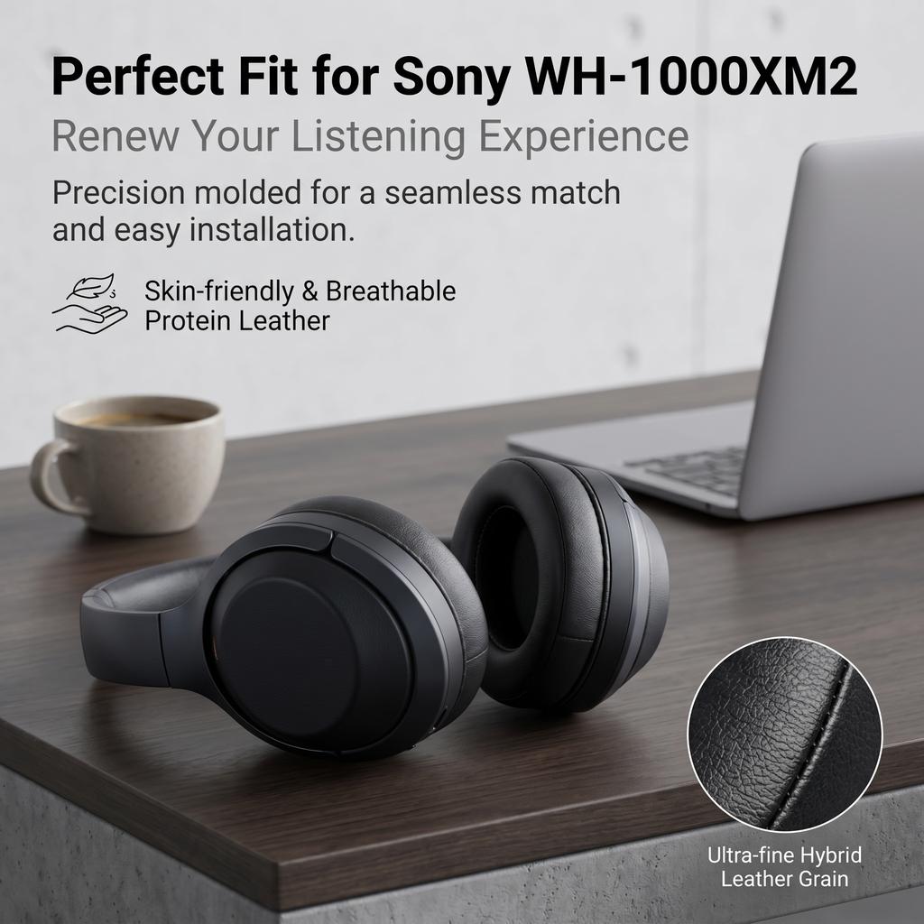 Replacement Headphone Accessories Wireless Protein Leather Foam Ear Cushion Compatible with WH-1000XM2 MDR-1000X Ear Pad