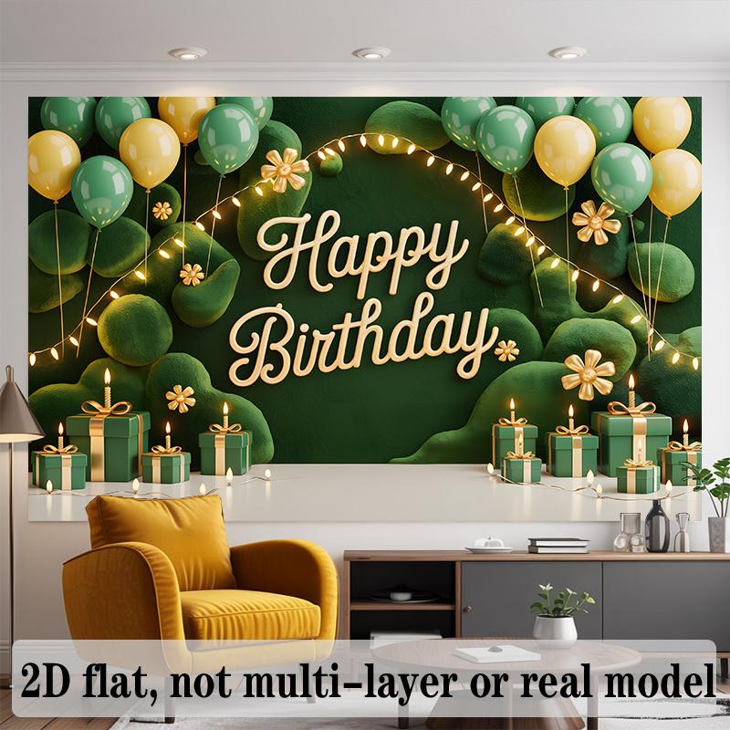 Green Happy Birthday Banner, Fresh Photo Backdrop Wall Decor for Party