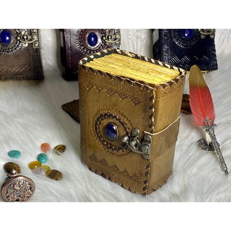 Vintage Leather Journal  Celtic Stone Blank Spell Book of Shadows Junk Journal Grimoire Journal Handmade Journal Gifts for Him Her