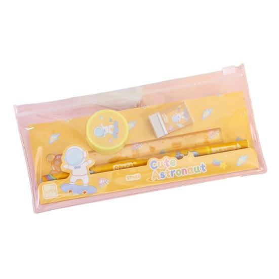 

6Pcs/Set Kids Cartoon Stationery Set with 2 Pencils Eraser Sharpener Ruler Transparent Case Students School Supplies Classroom Prizes Gifts жёлтый
