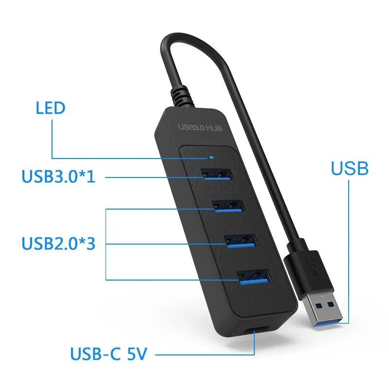 

4-портовый высокоскоростной USB 3.0 Type-C хаб с адаптером питания и функцией мульти-разветвителя для компьютерных аксессуаров и нескольких USB-устройств