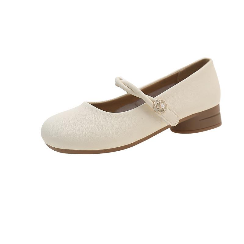 Coarse heel Mary Jane women's shoes Doudou shoes spring and summer new soft-soled lazy leather single shoes flat-soled grandma shoes