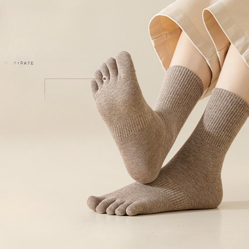 Calzini a cinque dita, Calzini da donna in cotone a metà polpaccio per autunno e inverno, Calzini lunghi antibatterici e anti-odore per i piedi, Calzini con separazione delle dita