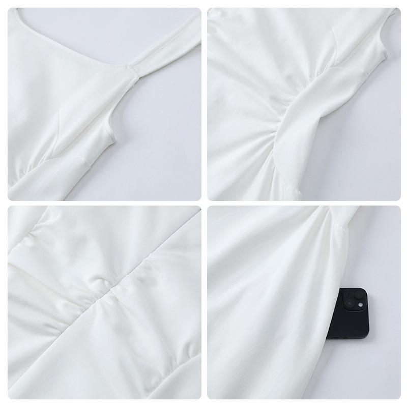 White suspender dress for women's summer waist and thin French temperament high waist sleeveless long dress high sense square neck skirt