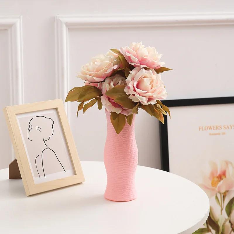 1 Pz Vaso per fiori moderno Vaso di plastica bianco rosa Vaso per fiori Cesto Nordico Casa Soggiorno Decorazione Ornamento Disposizione floreale