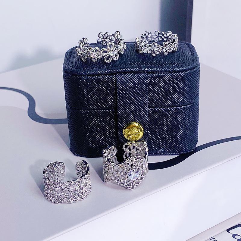 Heavy Industry Lace Pattern Small Flower Inlaid Zir*****Pen Ring Stacked With Niche Design Light Luxury High-End Personalized Ring