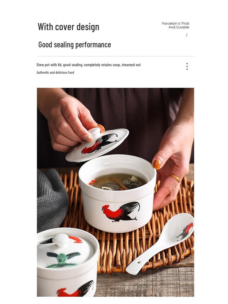 Retro Chinese Ceramic Stew Pot for Single Servings - Ideal for Soup, Dessert, and Bird's Nest Stews