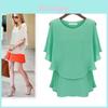 New Arrival Latest Women Chiffon Summer Plus Size Lotus Sleeve Double Shirt Sundress Elegant Casual Wear