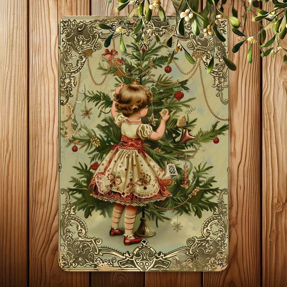 Vintage Christmas Metal Wall Decor 8x12 Inch - Festive Fun Scene for Living Room Café Decoration