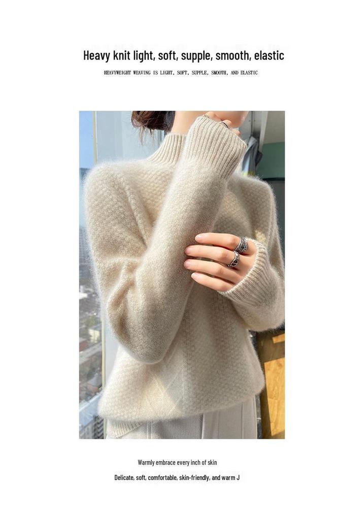Women's High Neck Wool Sweater: Autumn/Winter Osmanthus Stitch, Thickened Loose Pullover Knitwear.