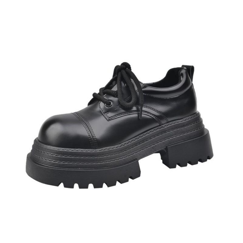 Thick-soled Heightening Muffin Big Head Small Leather Shoes Women's Spring New Niche Fashion Shoes Women