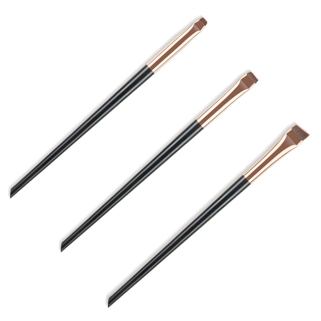 3pcs Makeup Brushes Set Precise Eye Shadow Ultra Thin Eyeliner Brush Angled Lip Slant Angled Brow Makeup Tool Black Gold