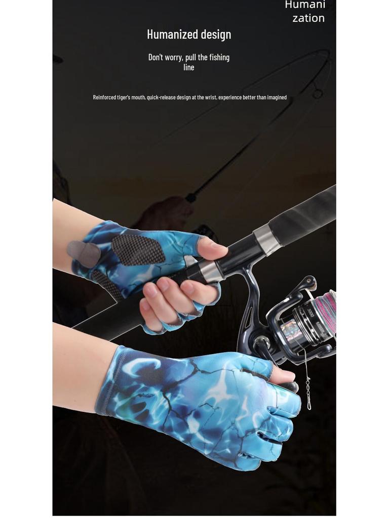 Men's Summer Breathable Ice Silk Fishing Gloves - Half Finger, Sun Protection, for Driving & Riding