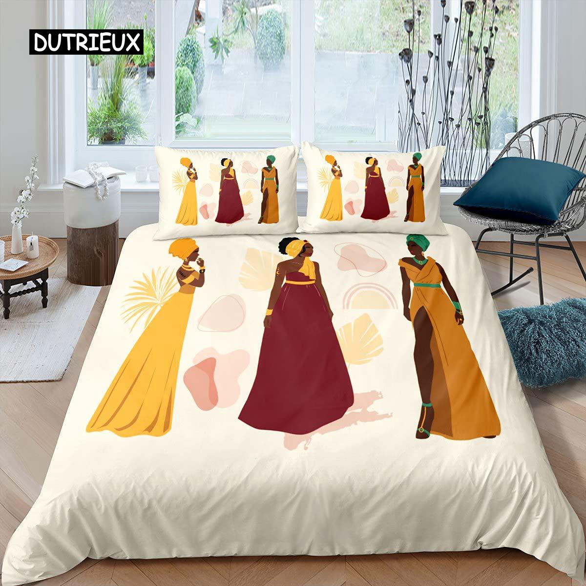 Tribal Woman Duvet Cover Colorful Ethnic African Woman Polyester Comforter Queen King Size Bedding Set EU single(135x200cm)