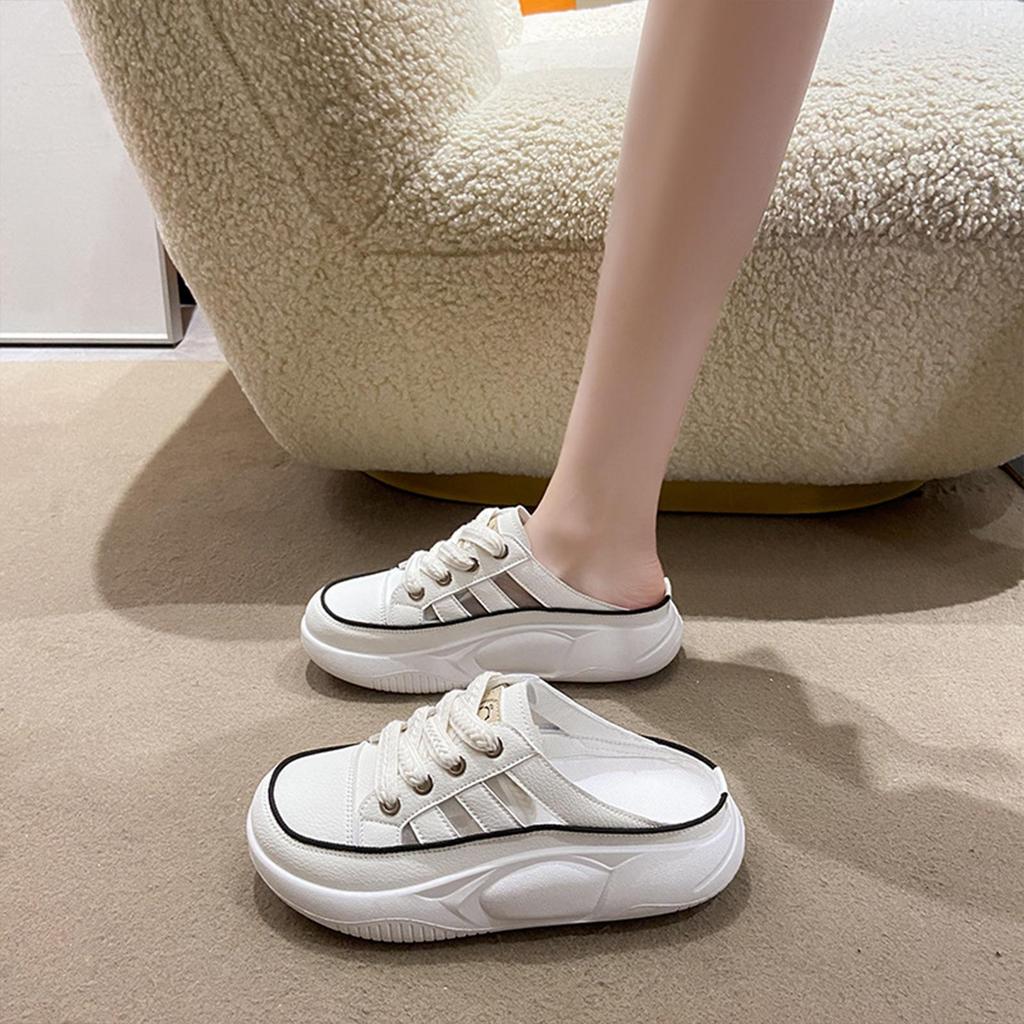Women Sandals Flat Shoes White Anti Slip House Slippers Comfortable Half Beach for