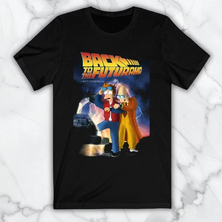 Futurama Back to The Future Famous Cartoon Men s Black Graphic T Shirt Freeships M