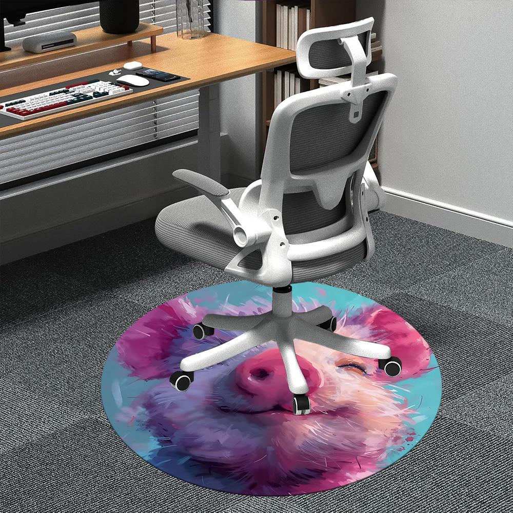 

1pc Piggy Smlie Office Round Area Rug, Indoor Mat Suitable ForOffice, Under Office Chairs Bedroom Living Room Home Decor, Room Deco D084 80cm by 80cm