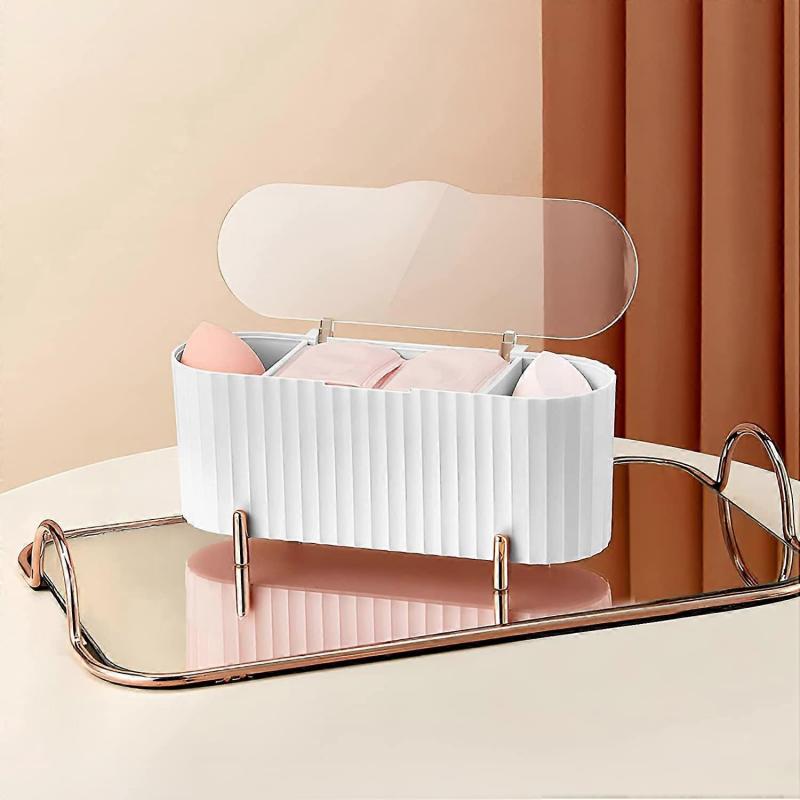 Cotton pad storage container, 3 compartment cotton swab holder dispenser with lid