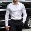 Men's White Red Feather Print Long Sleeve Dress Shirt - Slim Fit Formal Business Casual Button Down