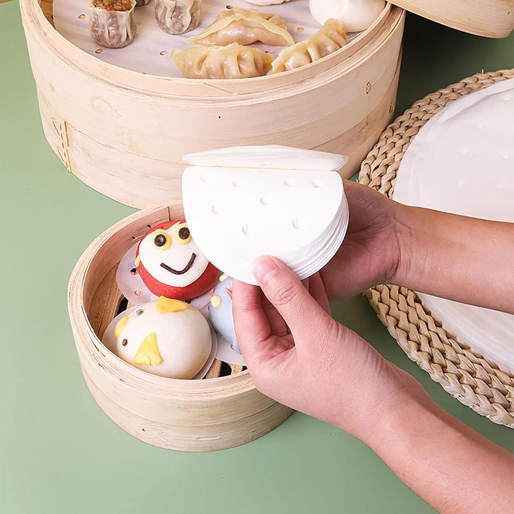400Pcs Small Bamboo Steamer Liners, Non-stick Mini Steam Paper for Steamed Buns Dumplings(4in)