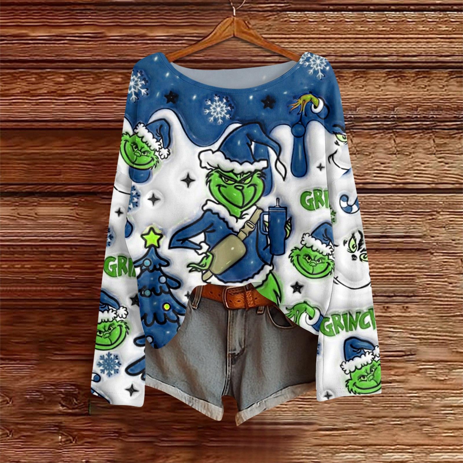 

Long Sleeve Shirts For Women Printed Tees Blouses Casual Plus Size Basic Tops Pullover XL