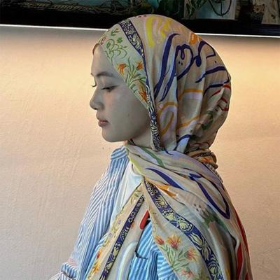 Watercolor Printed Cotton Linen Modal Shawl Hijabs New Design Malaysia Muslim Headscarf Islamic Head Cover Women Cotton Scarf