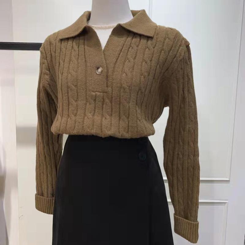 New Fashion Women Autumn Pullover Sweater Long Sleeve Turn Down Collar Winter Knitwears Jumpers Loose Knitted Sweaters for Women Elegant Tops 25311