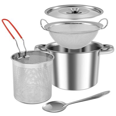 Contenitore per Filtro Olio in Acciaio Inossidabile con Coperchio a Cestello per Frittura Friggitrice Profonda Pentola Multifunzione per Friggere Olio per Cucina