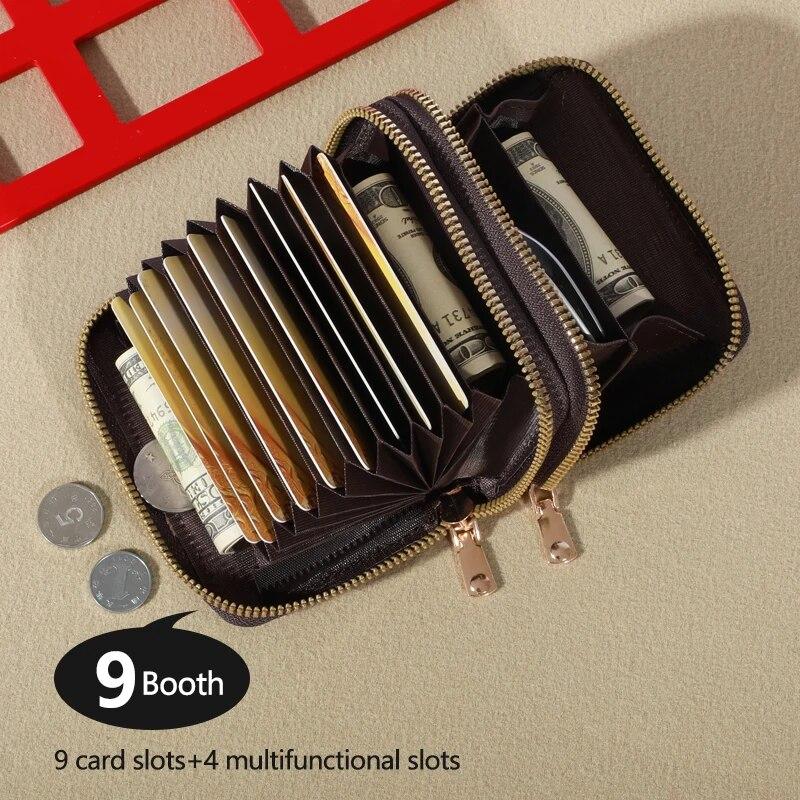 Women's Short Wallet Large Capacity Multiple Card Slots Coin Purse Card Holder With ID Window Zipper Card Cases Holder Student Handbag