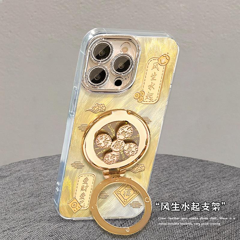 Feather yarn Fengsheng Shuiqi bracket is suitable for Apple 17 New Year's mobile phone case iphone15promax lanyard 16 women's models