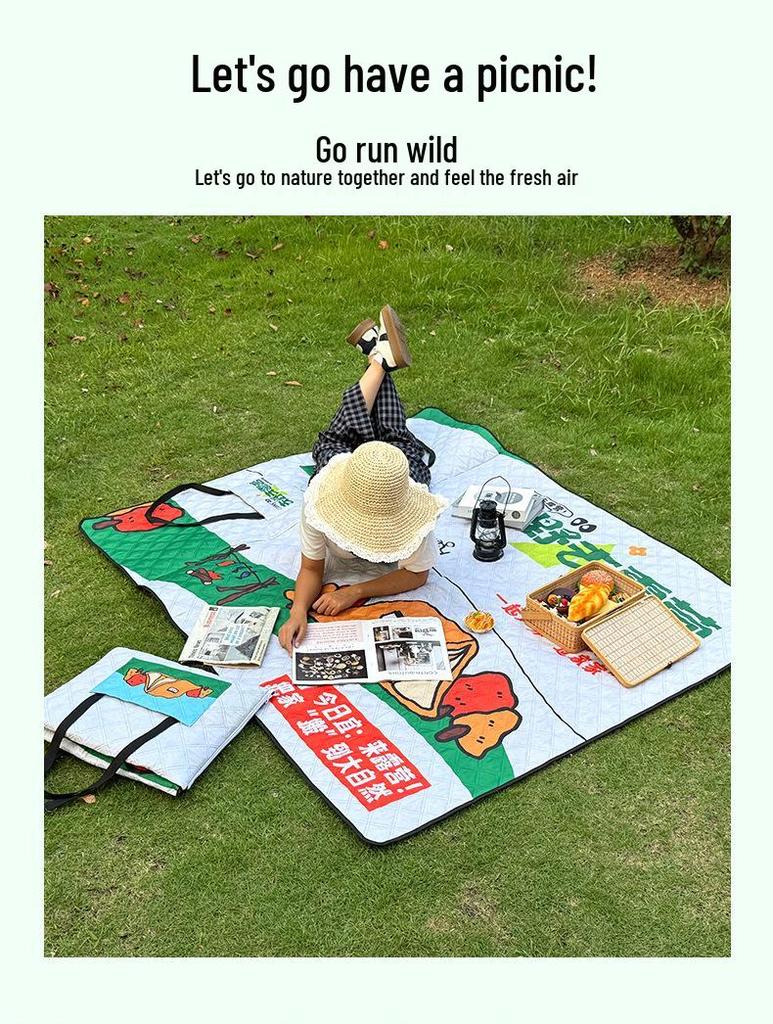 Ultrasonic Waterproof Picnic Mat with Zipper Backpack - Moisture-Proof, Thickened, Foldable, Portable Cushion.