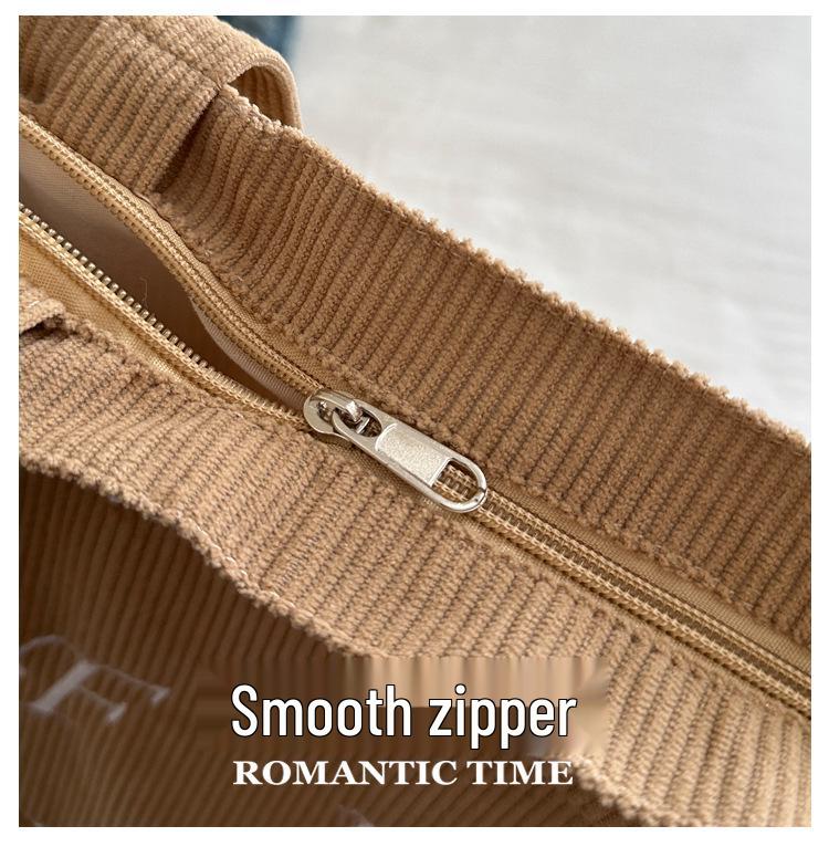 Korean Corduroy Embroidered Tote Bag for Students - Artistic Autumn/Winter Design