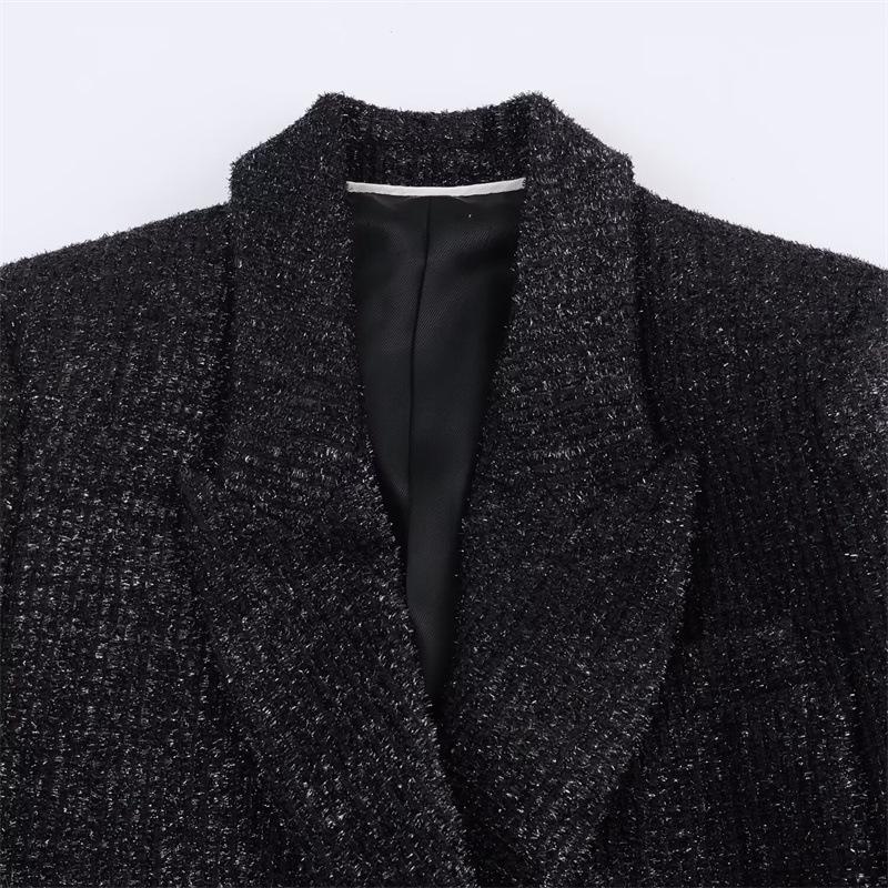 Winter 2025 Women's Double-Breasted Metallic Thread Suit Jacket in European and American Style