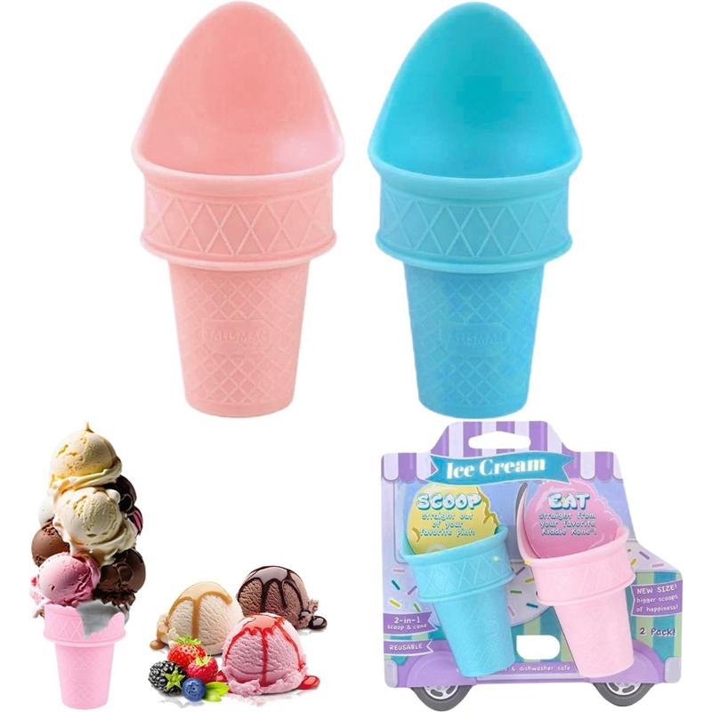 

2 шт. многоразовых мини-рожков для льда, стоящих вертикально, для крема, замороженного йогурта и сорбета, ложка для мороженого для взрослых и детей