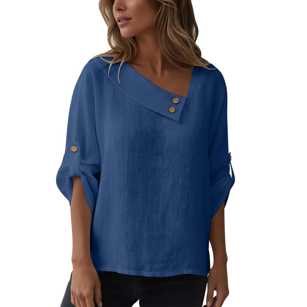 Women's Fashion Casual 3/4 Sleeve Button-Up T-Shirt Pullover Top