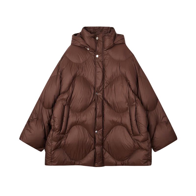 LESS 2024 Winter Hooded Loose Mid-Length Goose Down Jacket