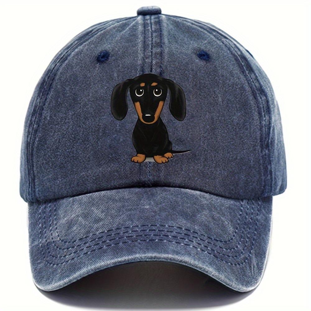 

Retro Washed Baseball Cap With Dachshund Print, Casual Style Worn-Out Adjustable Dad Hat, Adjustable