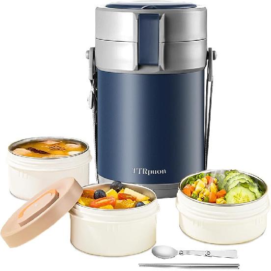 82oz Adults Thermo Food Jar For Hot Food 3 Tier Bento/Food Wide Mouth Insulated Stackable Food Containers Hot Cold lunch box for Work Office Outdoors