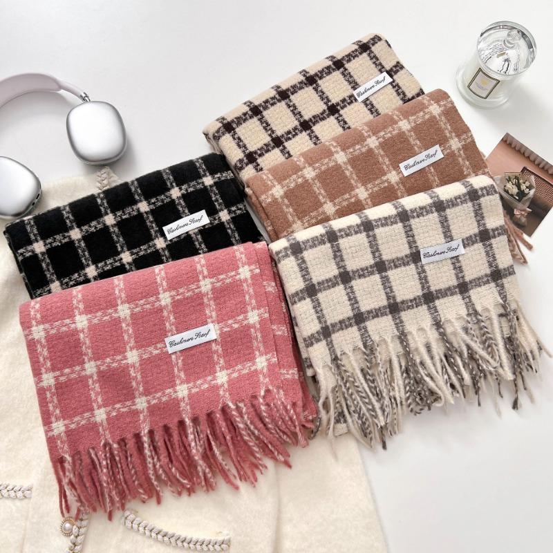 Korean Style Thick Warm Checkered Scarf Women Winter Neck Shawl Wrap