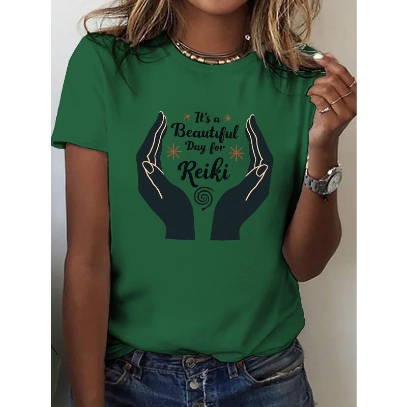 

Women s Reiki T-Shirt - Short Sleeve Crew Neck Top with Reiki Symbols Print, Casual Comfortable Tee for Reiki Practitioners & Therapists, 4XL зелений