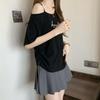 2025 Spring/Summer Plus Size Off-Shoulder Letter Print T-shirt - Women's Trendy Loose Slimming Fashion