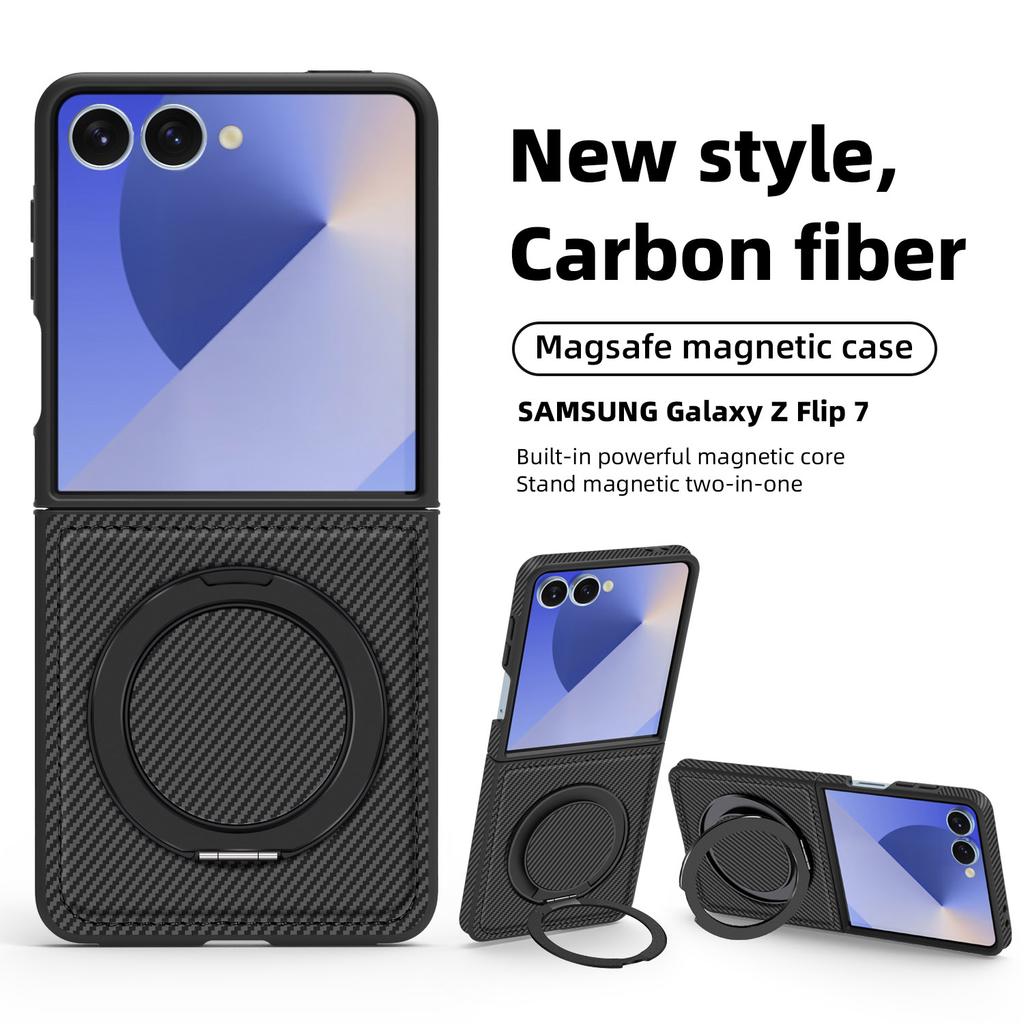 Minimalist Kevlar Carbon Fiber Magnetic Holder Case for Samsung Galaxy Z FliP 7 6 5 4 3 For Mag-safe 360 Rotating Bracket Cover