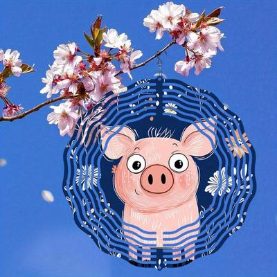 Cute Pink Pig Wind Spinner Outdoor Indoor Decor Garden Yard Art Thanksgiving Christmas Holiday Decoration Dynamic Sculpture