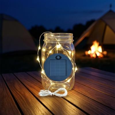 Solar Jar Lid with Light, Outdoor Glass Bottle Solar Lamp with LED String, Waterproof Charging Accessory for Garden Patio Camping