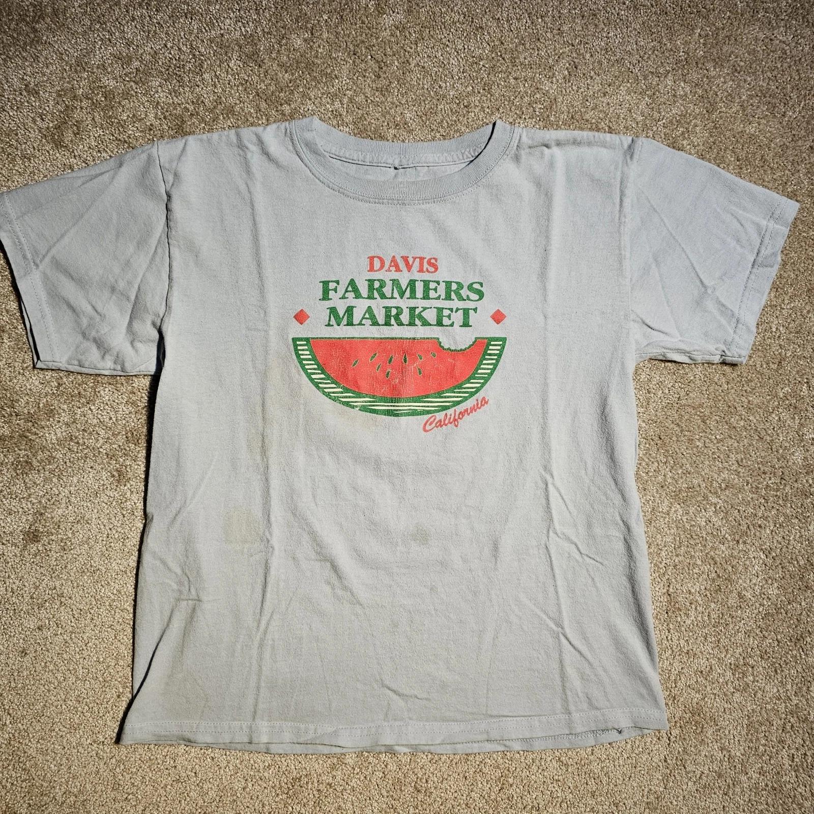 

Vtg Y2k Davis Farmers Market Mens S Blue T-shirt Distressed Skate CA Watermelon 2XL