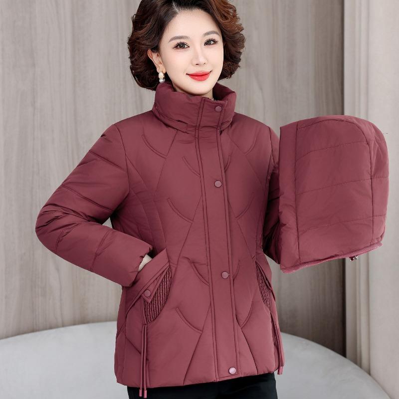 Large Size Live Hat, Winter Mother's New Fashion Cotton-padded Jacket, Warm and Slim Diamond Short Down Cotton-padded Jacket