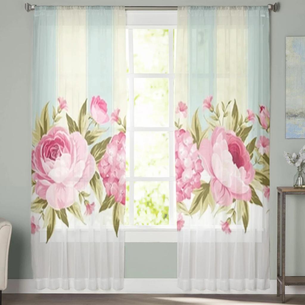 Flori de primăvară în stil vintage draperii transparente dormitor perdeaua din voal fereastră sufragerie perdele draperii din tul de bucătărie